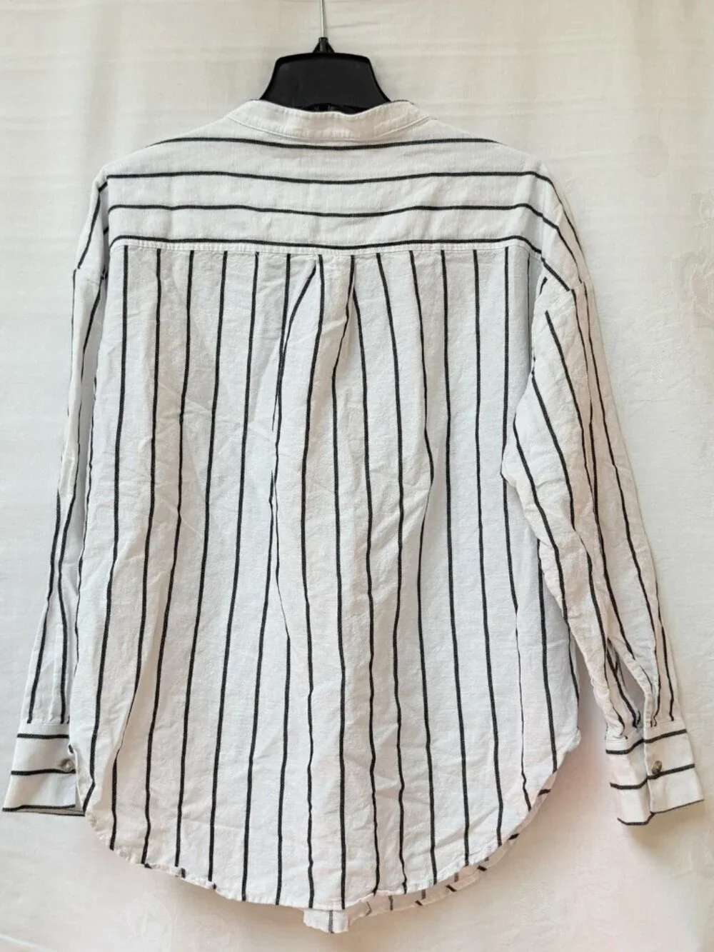 Banana Republic Striped Tunic Long Sleeve Gray White Cotton Linen Womens Large